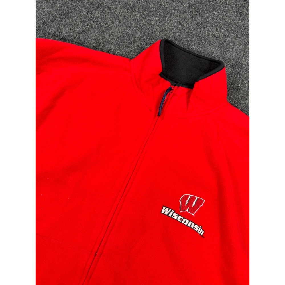 Wisconsin Badgers Pro Player Fleece Vest Full Zip Red Adult XL NCAA 24.5x28.5